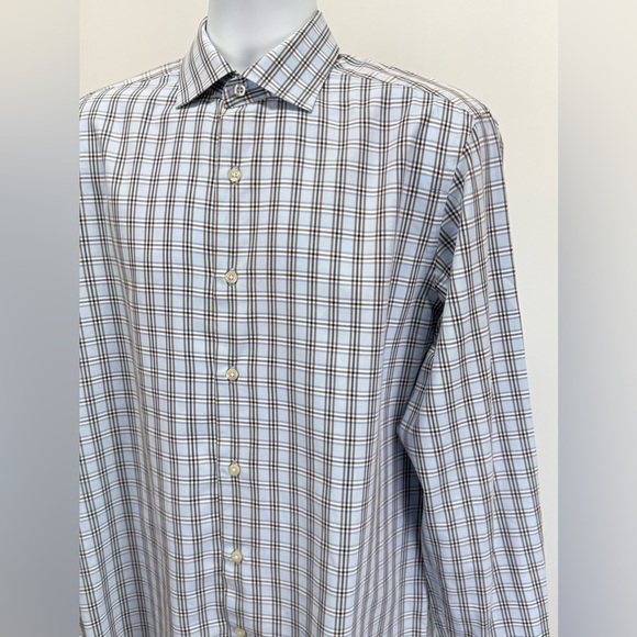 BLACK LABEL for SAKS 5th AVE. Men’s Blue plaid long sleeve button down size M. - Picture 2 of 12